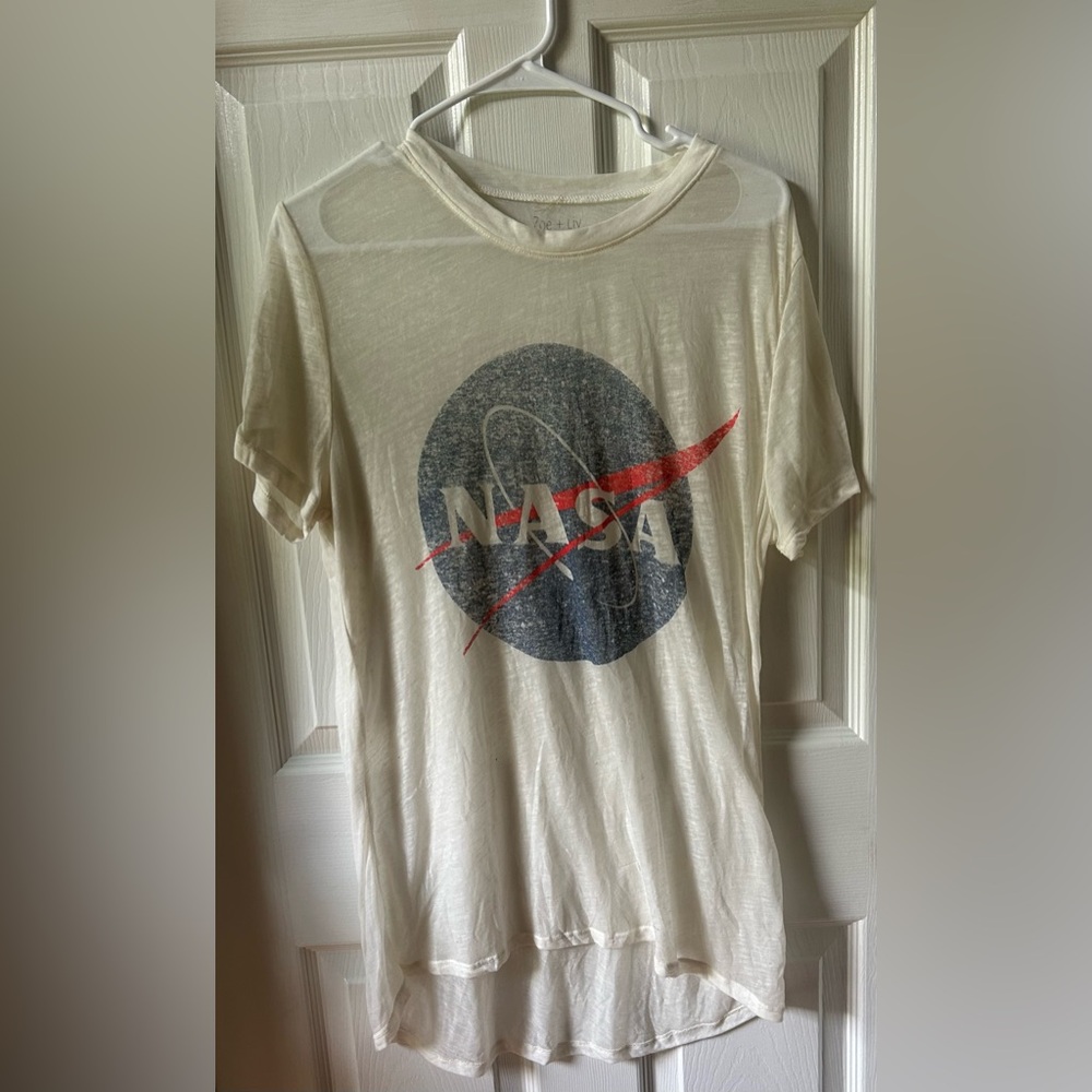Zoe + Liv Nasa White Sheer Tshirt, Large